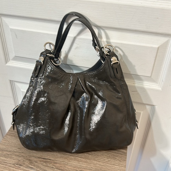 COACH MIA PATENT LEATHER SHINY HOBO SHOULDER BAG IN DARK GRAY - Picture 7 of 12